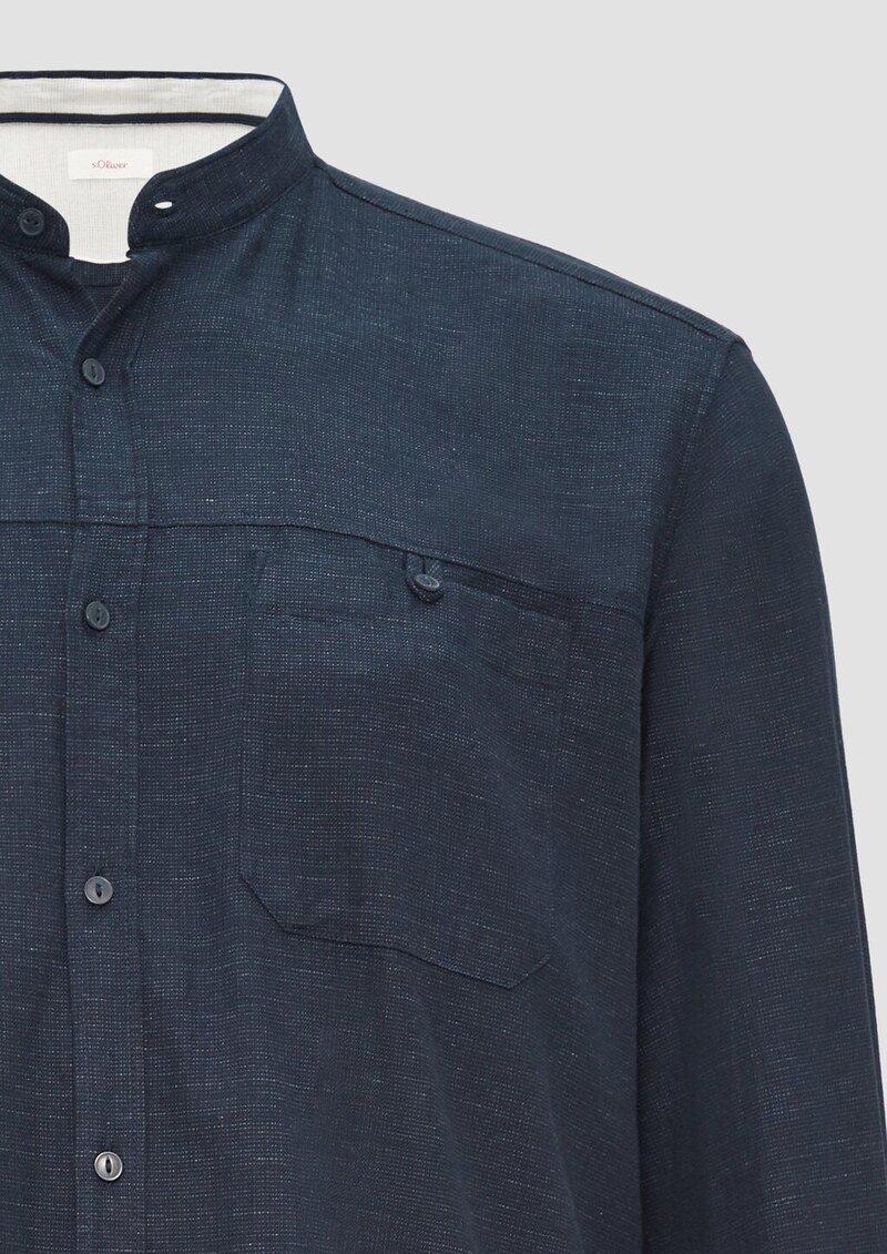 Regular Fit: Strukturiertes Baumwollhemd mit Stehkragen