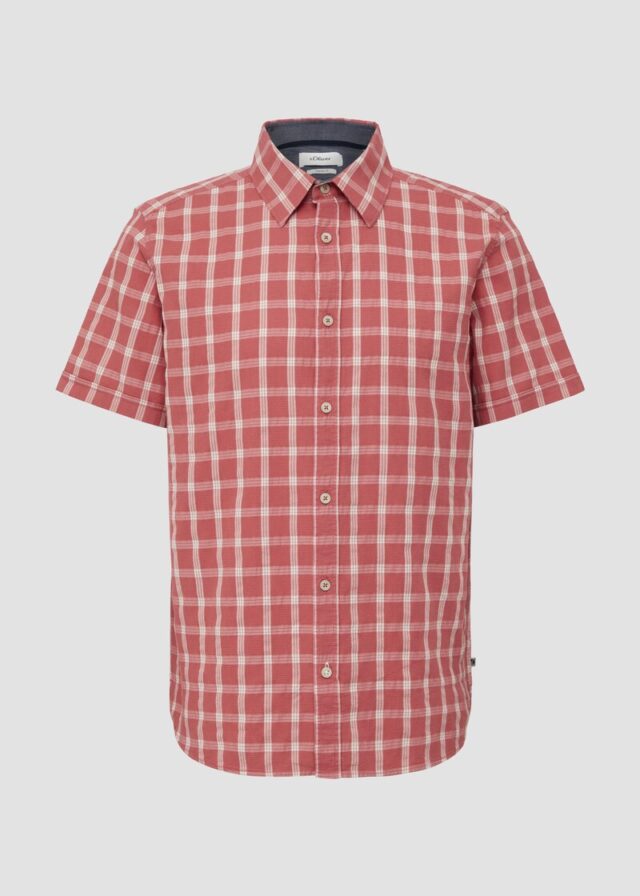 Regular Fit: Kariertes Kurzarmhemd mit Struktur