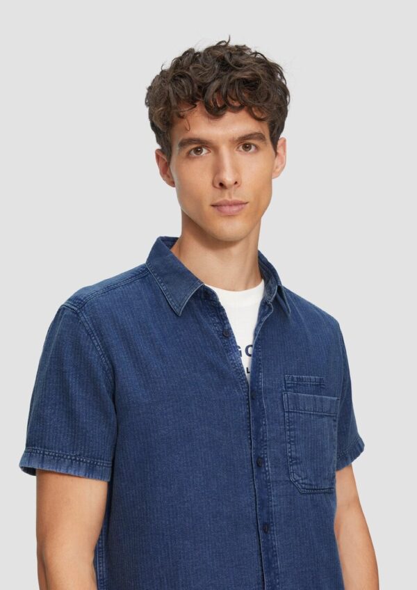 Regular Fit: Hemd mit Fischgrat-Muster und Used Effekt