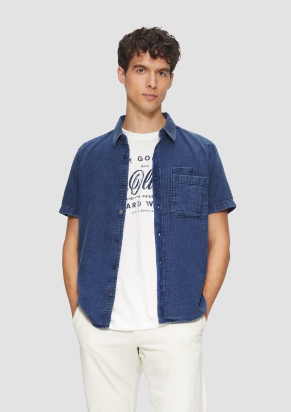 Regular Fit: Hemd mit Fischgrat-Muster und Used Effekt