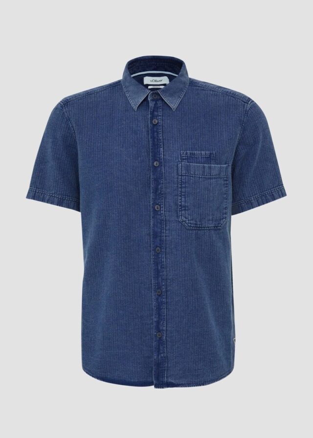 Regular Fit: Hemd mit Fischgrat-Muster und Used Effekt