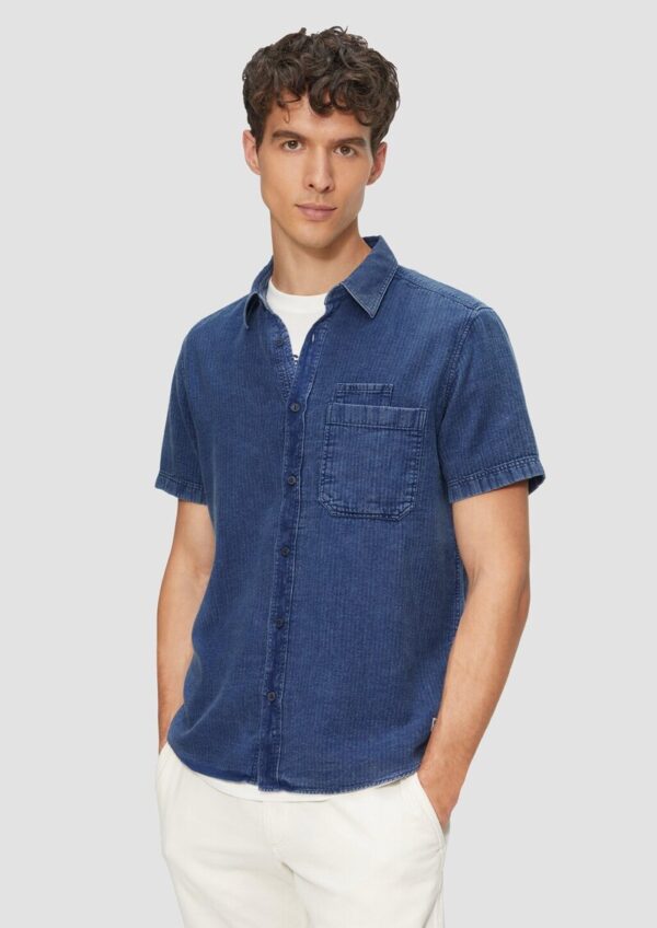 Regular Fit: Hemd mit Fischgrat-Muster und Used Effekt