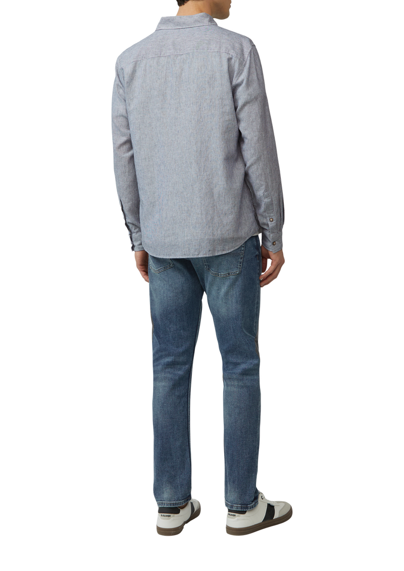 Regular Fit: Gestreiftes Hemd aus Baumwoll- und Leinenmix