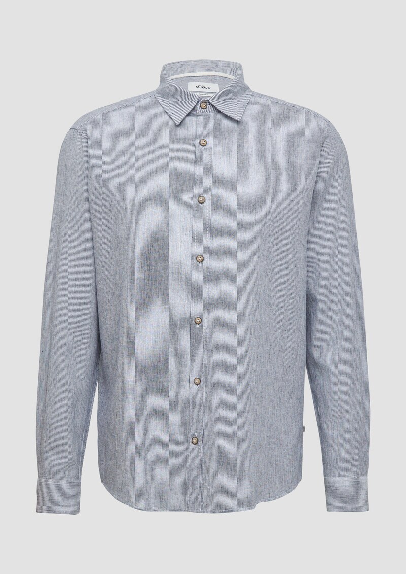 Regular Fit: Gestreiftes Hemd aus Baumwoll- und Leinenmix