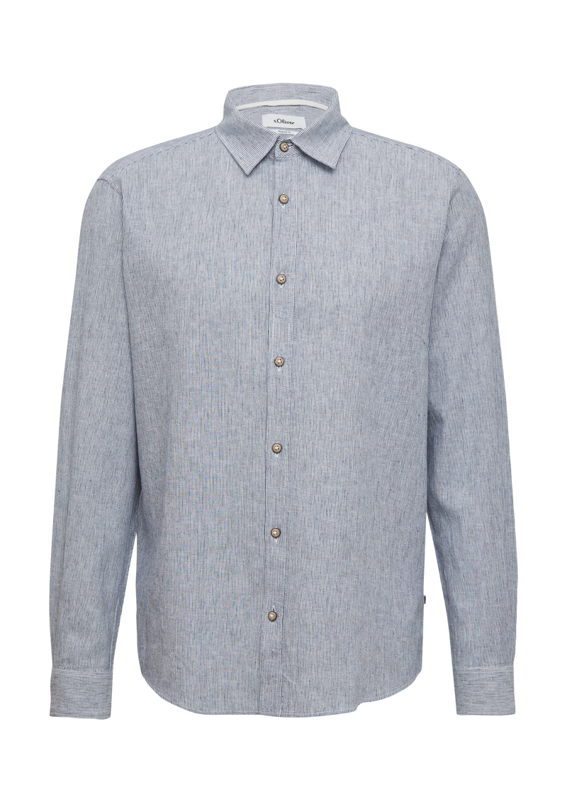 Regular Fit: Gestreiftes Hemd aus Baumwoll- und Leinenmix