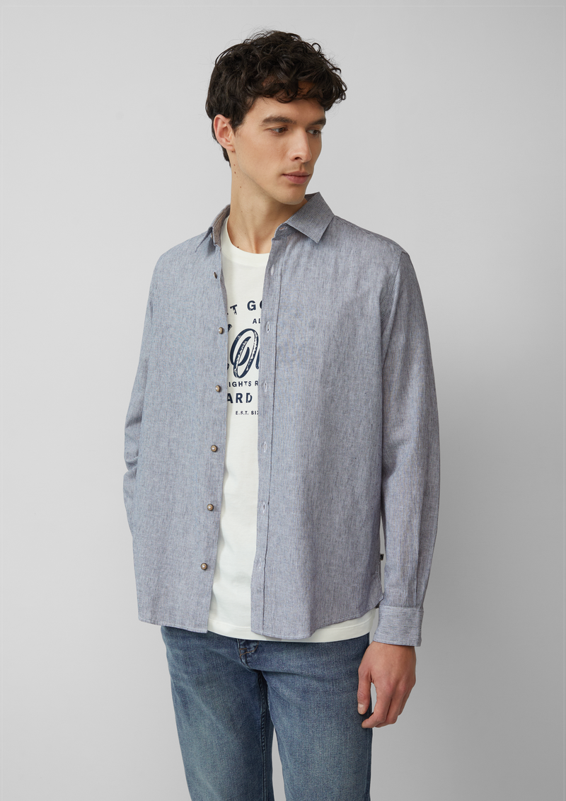 Regular Fit: Gestreiftes Hemd aus Baumwoll- und Leinenmix