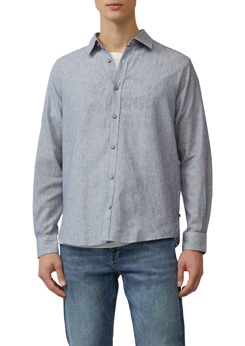 Regular Fit: Gestreiftes Hemd aus Baumwoll- und Leinenmix