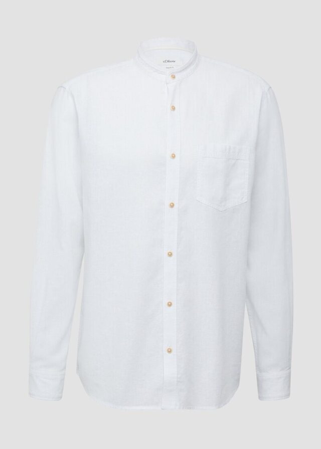 Regular Fit: Hemd aus Leinenmix mit Stehkragen