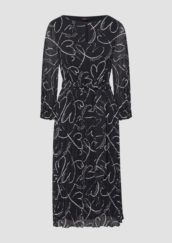 Plissee-Kleid mit Bindegürtel und Herz-Print