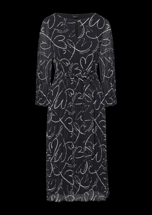 Plissee-Kleid mit Bindegürtel und Herz-Print