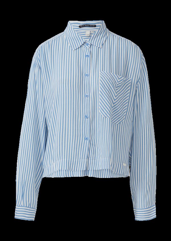 Verkürzte Streifenbluse mit aufgesetzter Tasche