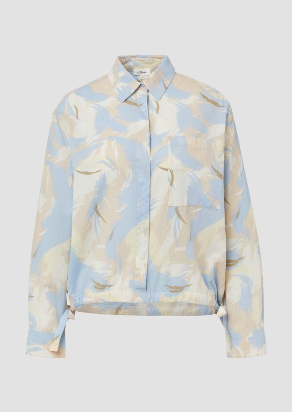 Gemusterte Hemdbluse mit Tunnelzug am Saum