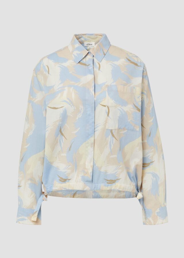 Gemusterte Hemdbluse mit Tunnelzug am Saum