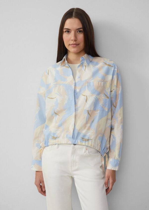 Gemusterte Hemdbluse mit Tunnelzug am Saum