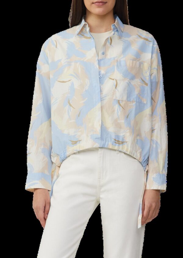 Gemusterte Hemdbluse mit Tunnelzug am Saum