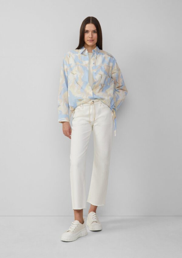 Gemusterte Hemdbluse mit Tunnelzug am Saum