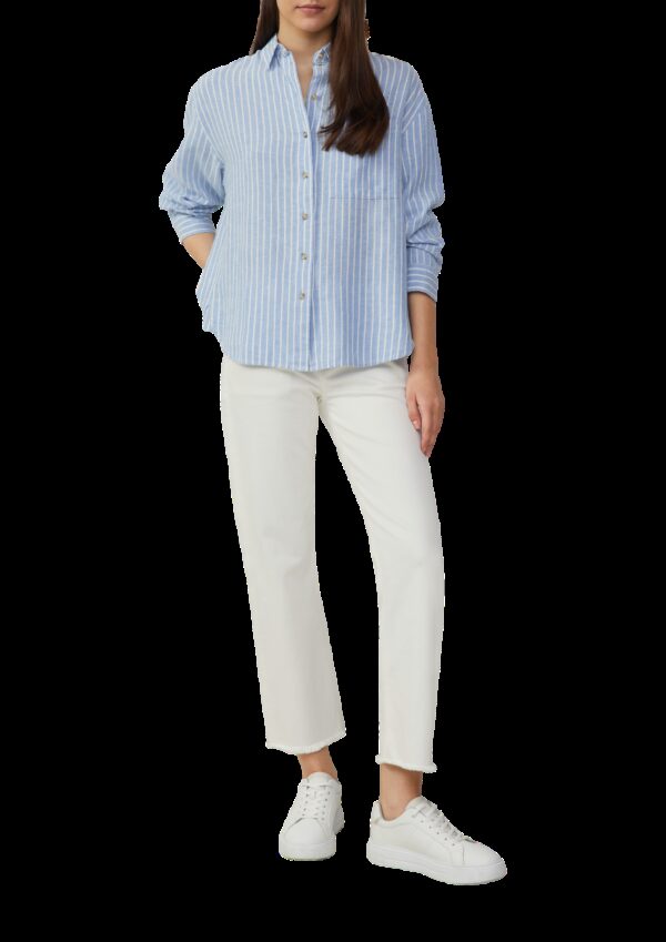 Gestreifte Bluse aus Leinenmix mit überschnittenen Schultern