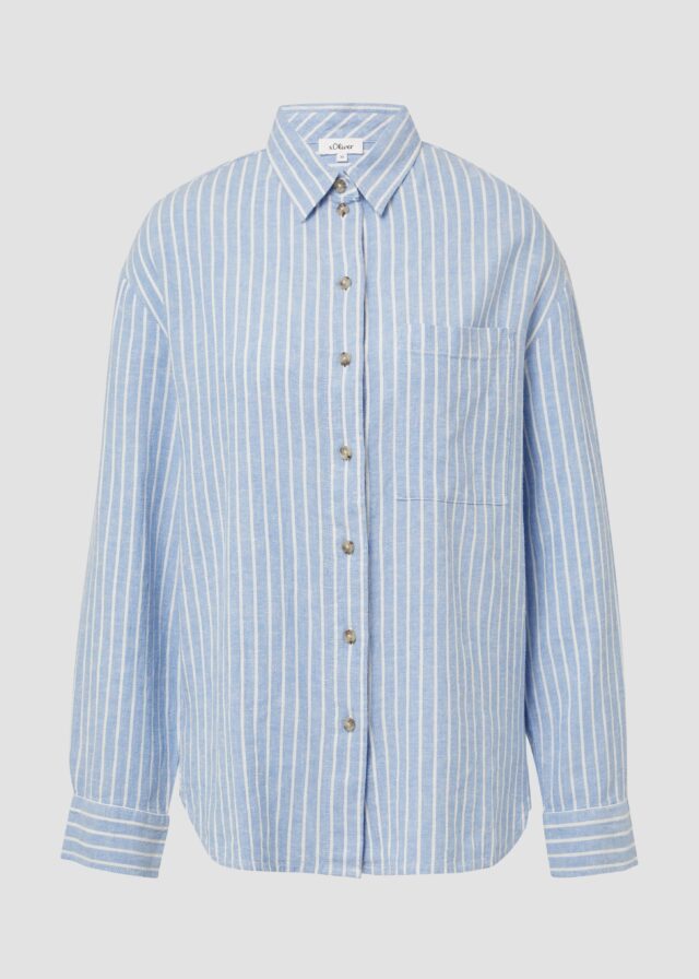 Gestreifte Bluse aus Leinenmix mit überschnittenen Schultern