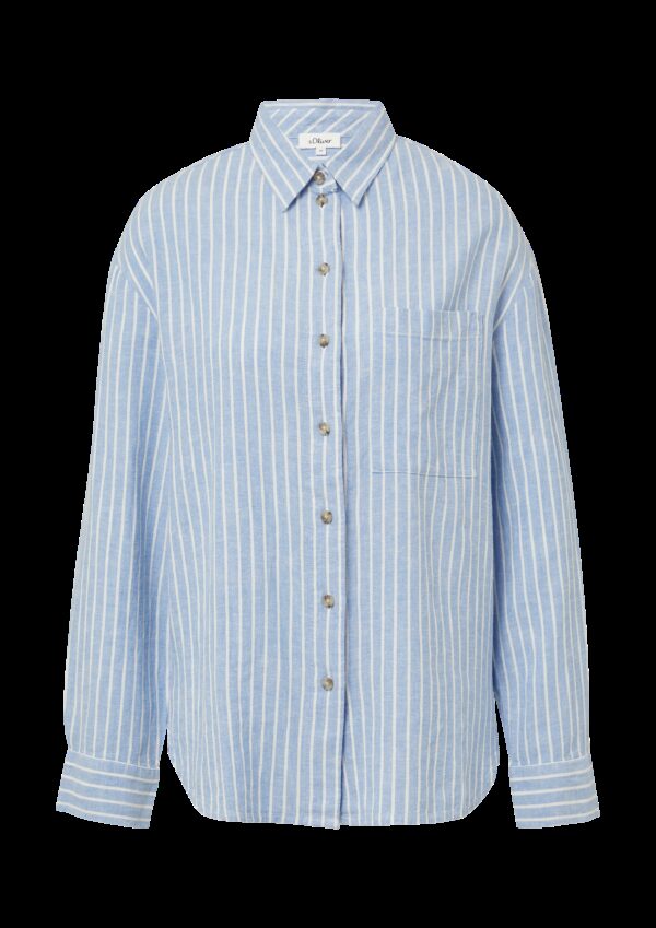 Gestreifte Bluse aus Leinenmix mit überschnittenen Schultern