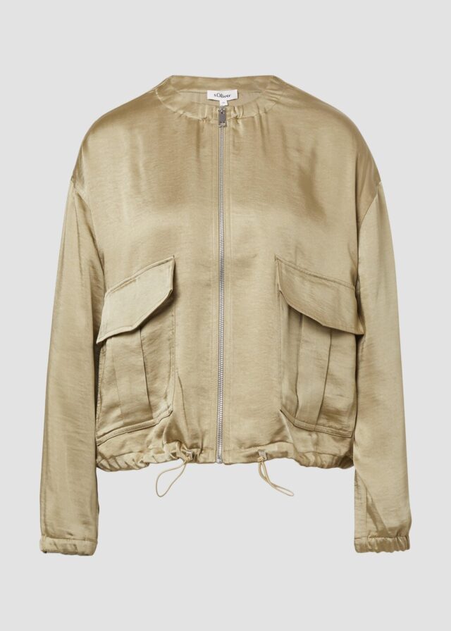 Satin-Blouson mit aufgesetzten Taschen und elastischem Saum