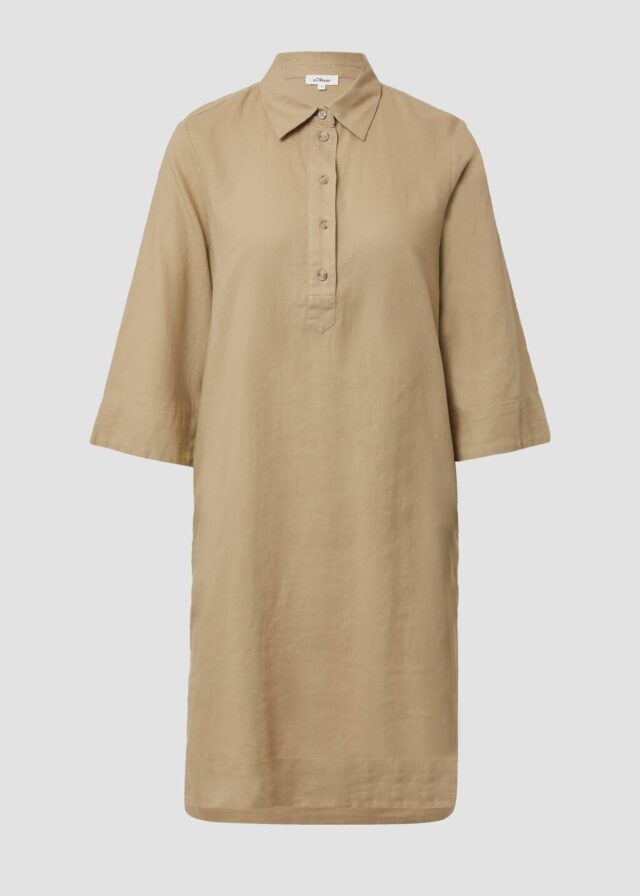 Kurzes Blusenkleid aus Leinenmix mit Eingrifftaschen
