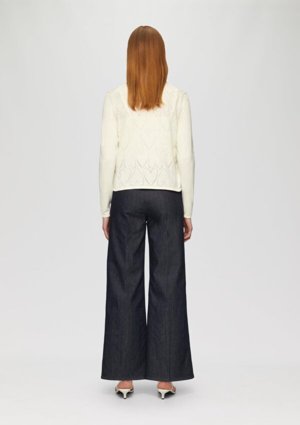 Feinstrick-Jacke mit Herz-Ajourmuster und Bindeband