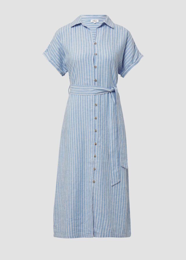 Gestreiftes Midikleid im Relaxed Fit aus Leinenmix