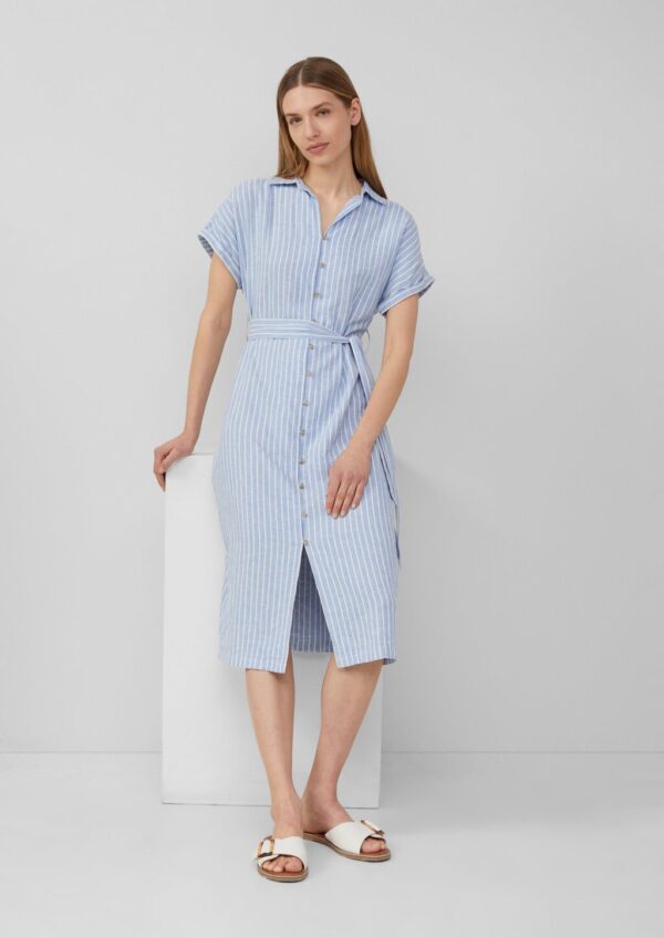 Gestreiftes Midikleid im Relaxed Fit aus Leinenmix