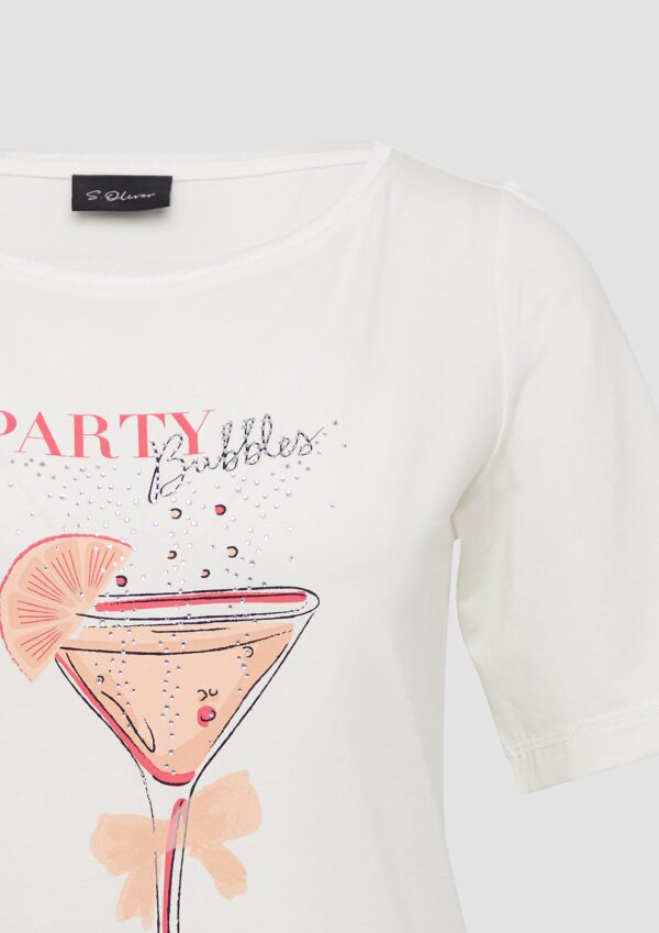 Jersey-T-Shirt mit Frontprint und Schmucksteinen