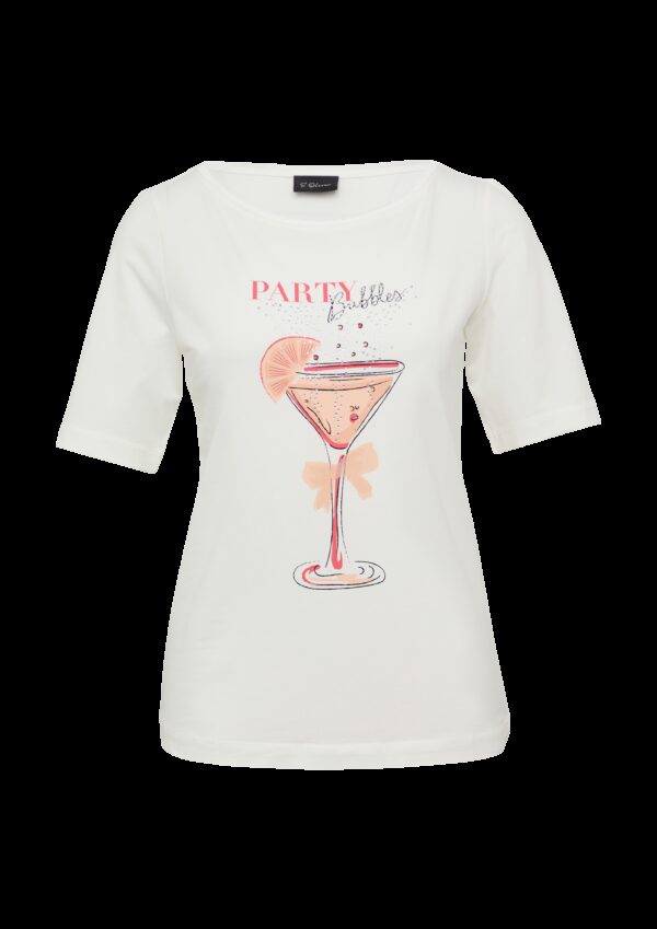 Jersey-T-Shirt mit Frontprint und Schmucksteinen