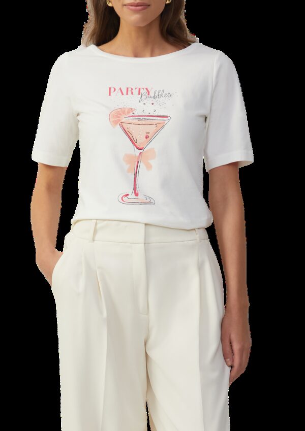 Jersey-T-Shirt mit Frontprint und Schmucksteinen