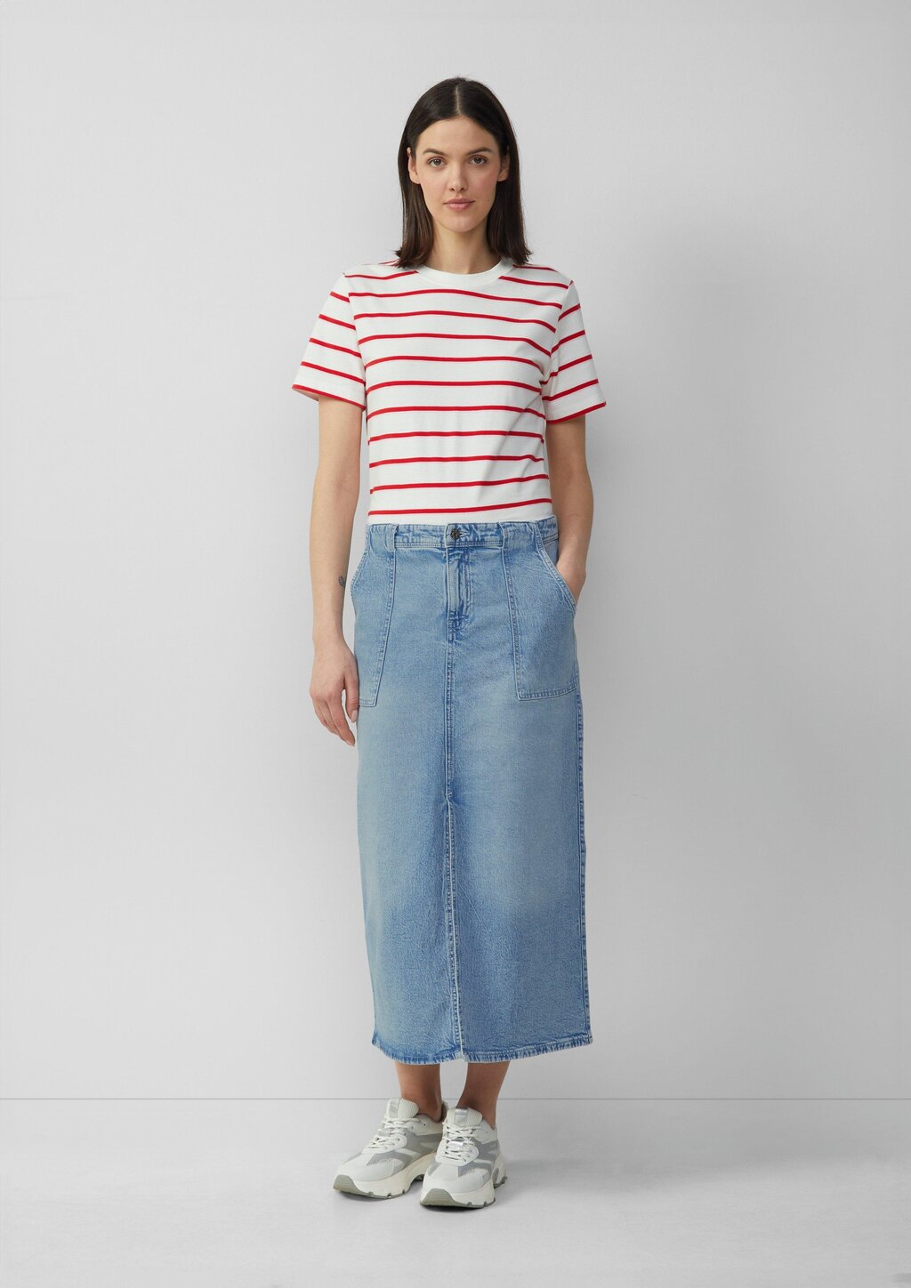 Denim-Midirock mit Schlitz