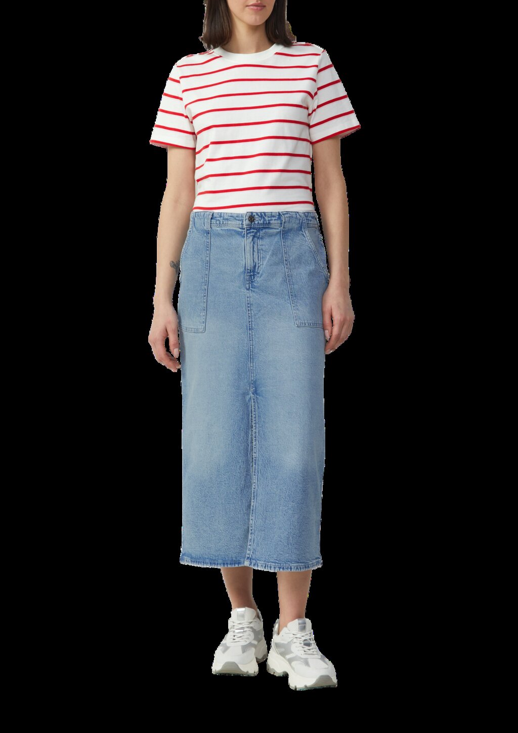 Denim-Midirock mit Schlitz