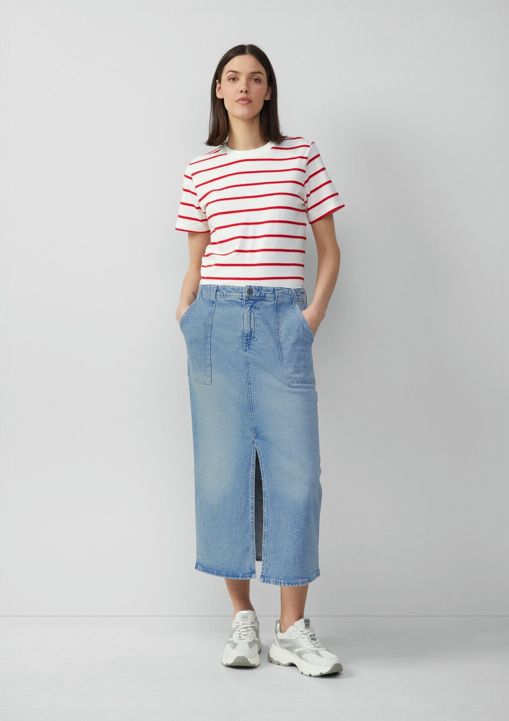 Denim-Midirock mit Schlitz