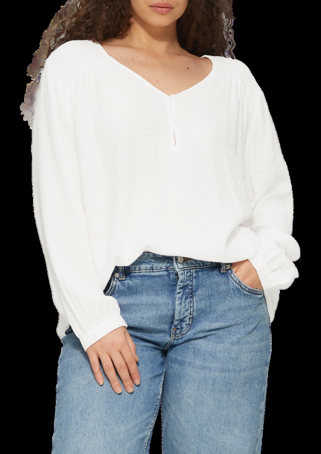 Strukturierte Bluse aus Viskosemix mit Smok-Details