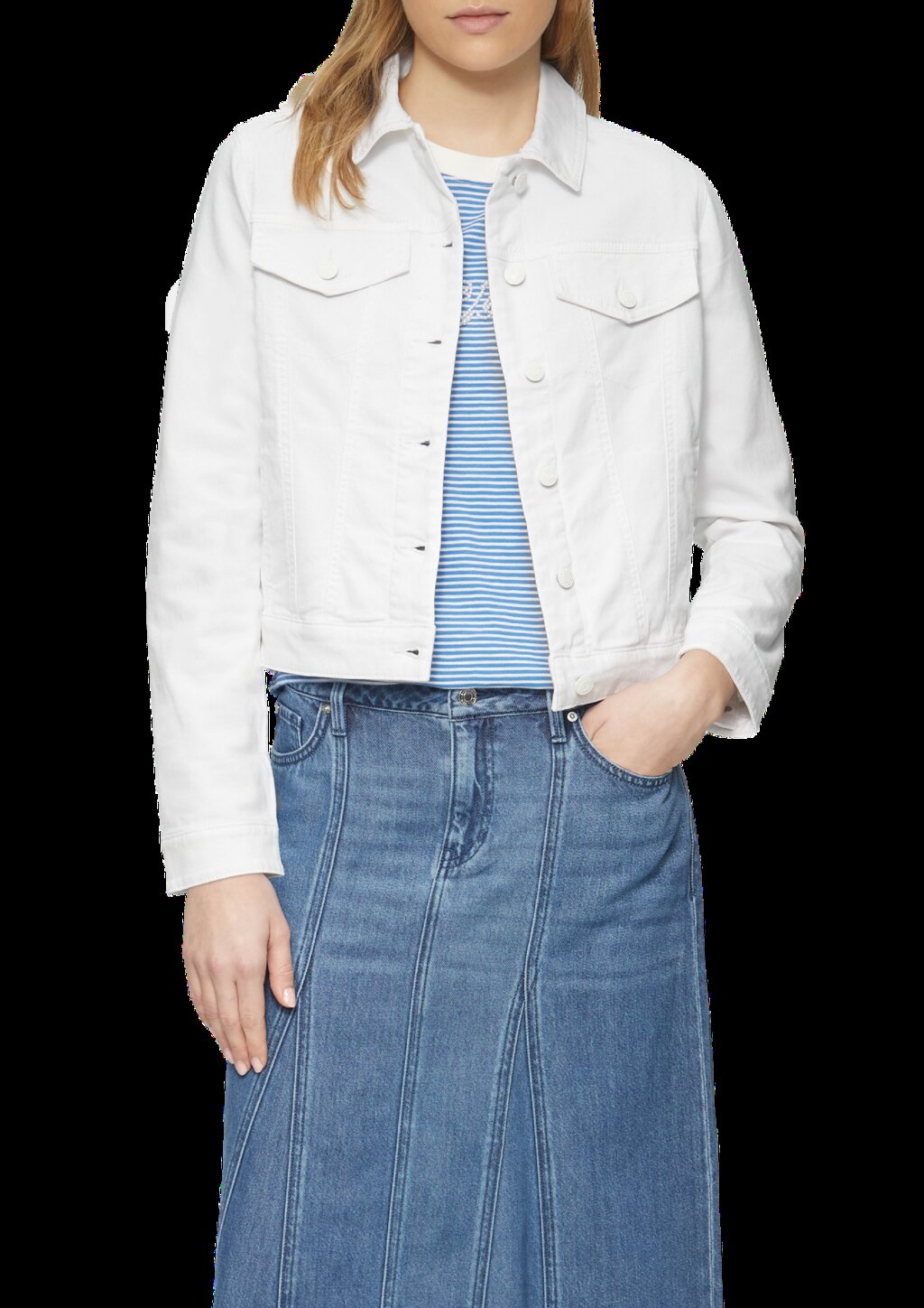 Elastische Jeansjacke mit seitlichen Eingrifftaschen