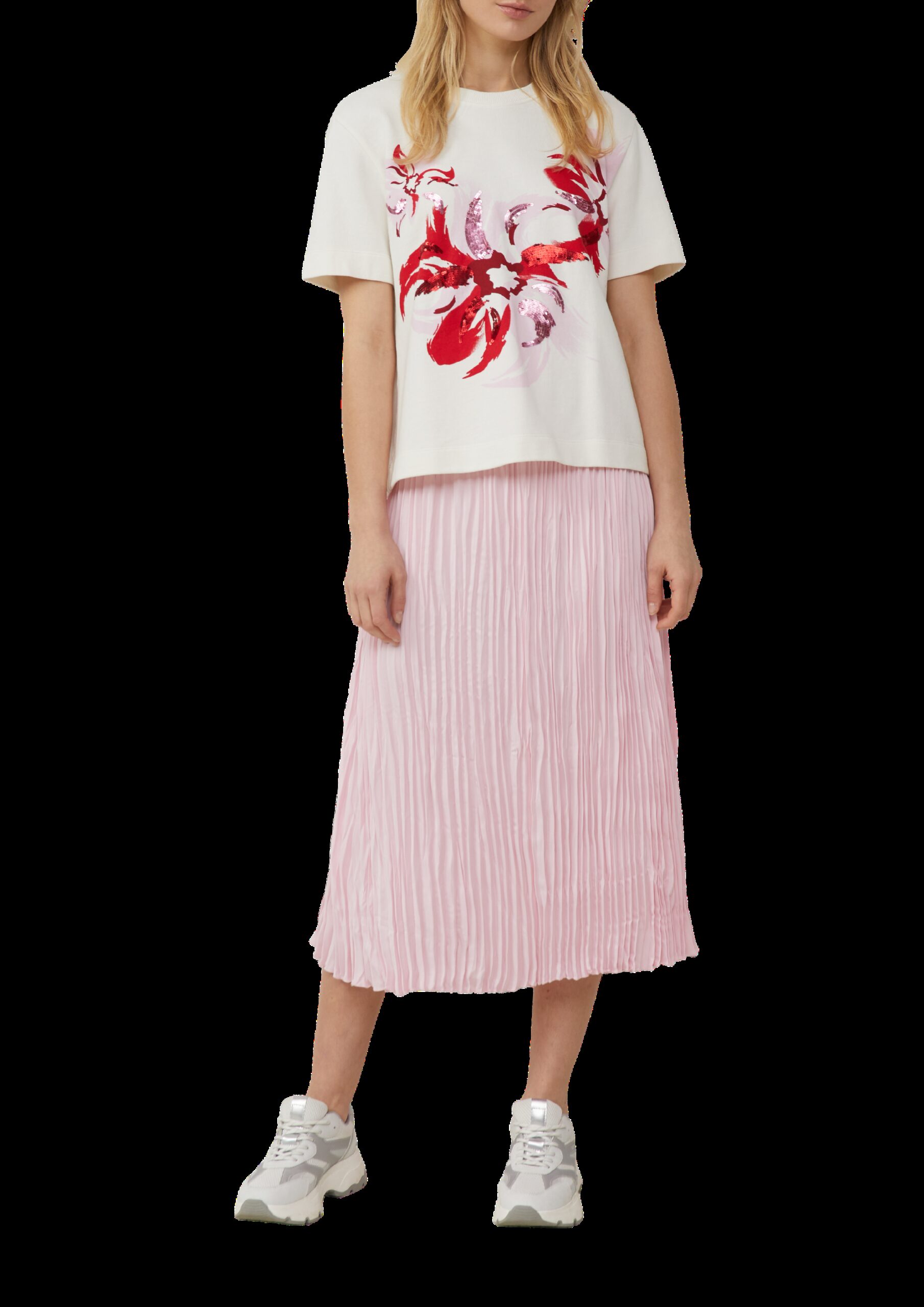 Fließender Midirock mit Plisseefalten und Elastikbund