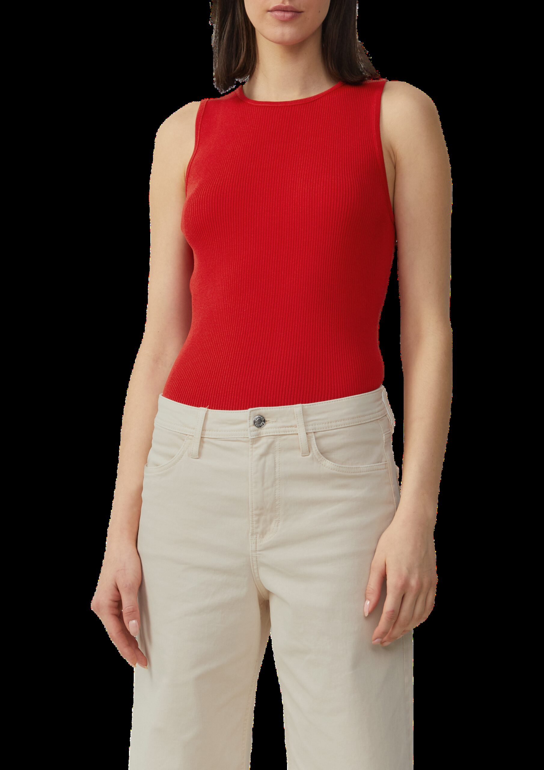 Geripptes Feinstrick-Top im Slim Fit