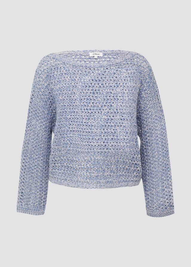 Verkürzter Ajour-Strickpullover in Oversize mit Fledermausärmeln