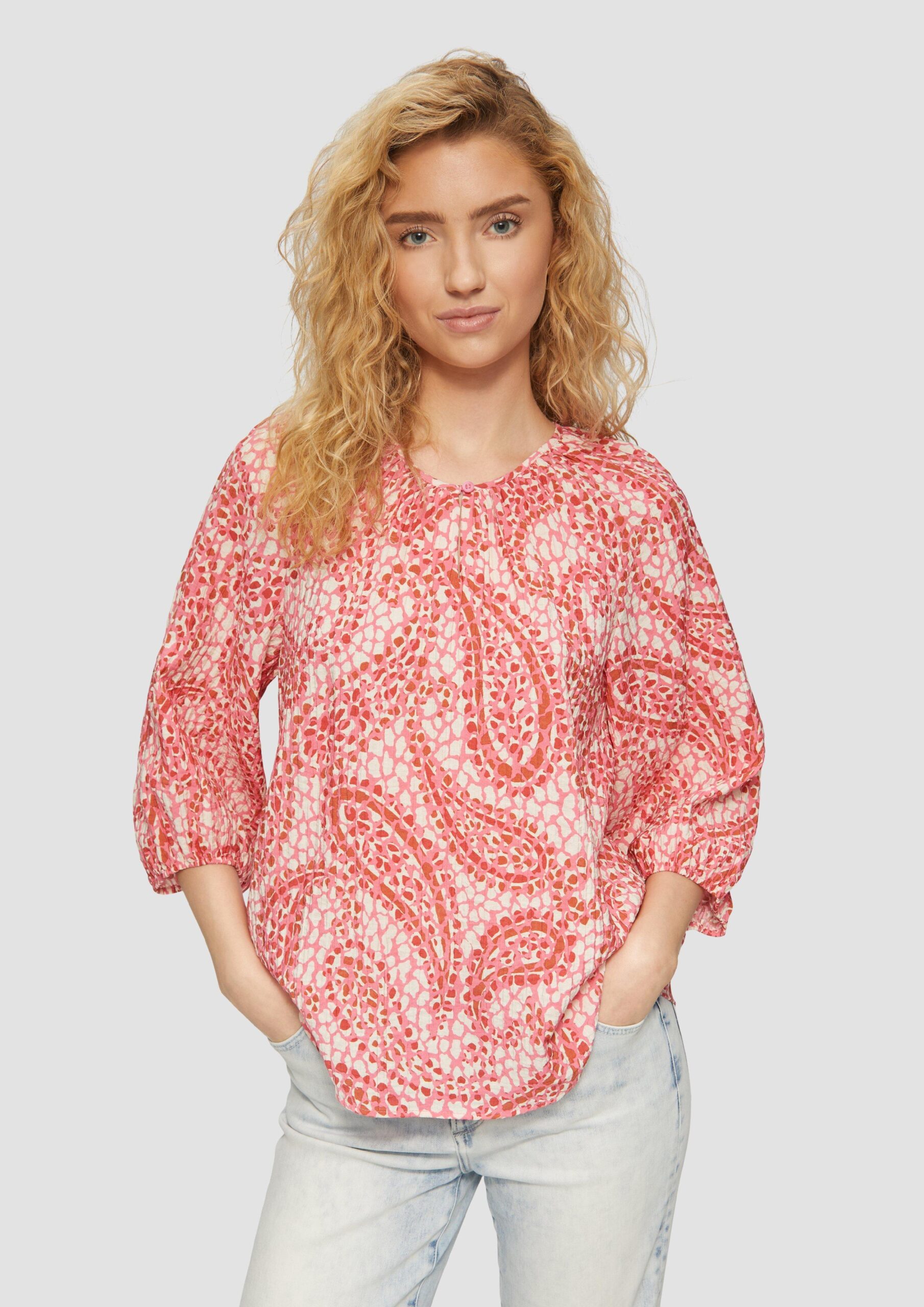 Strukturierte Relaxed-Fit-Bluse mit Raffungen und Raglanärmeln