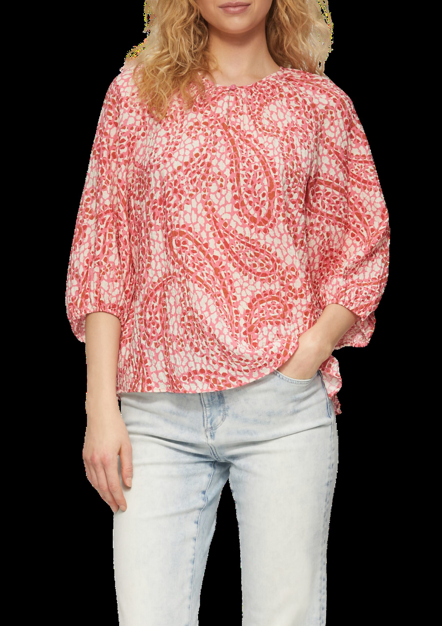 Strukturierte Relaxed-Fit-Bluse mit Raffungen und Raglanärmeln