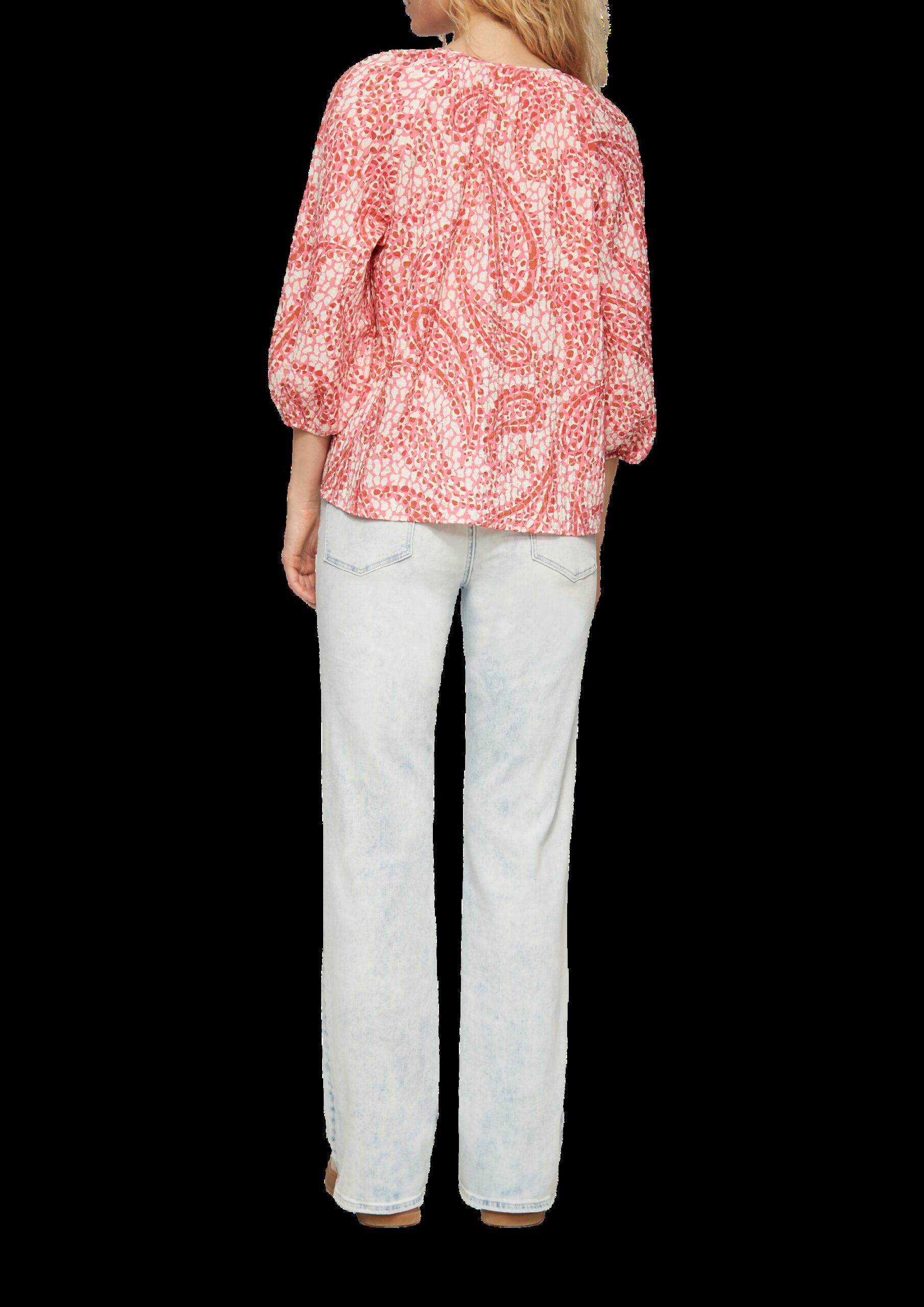 Strukturierte Relaxed-Fit-Bluse mit Raffungen und Raglanärmeln