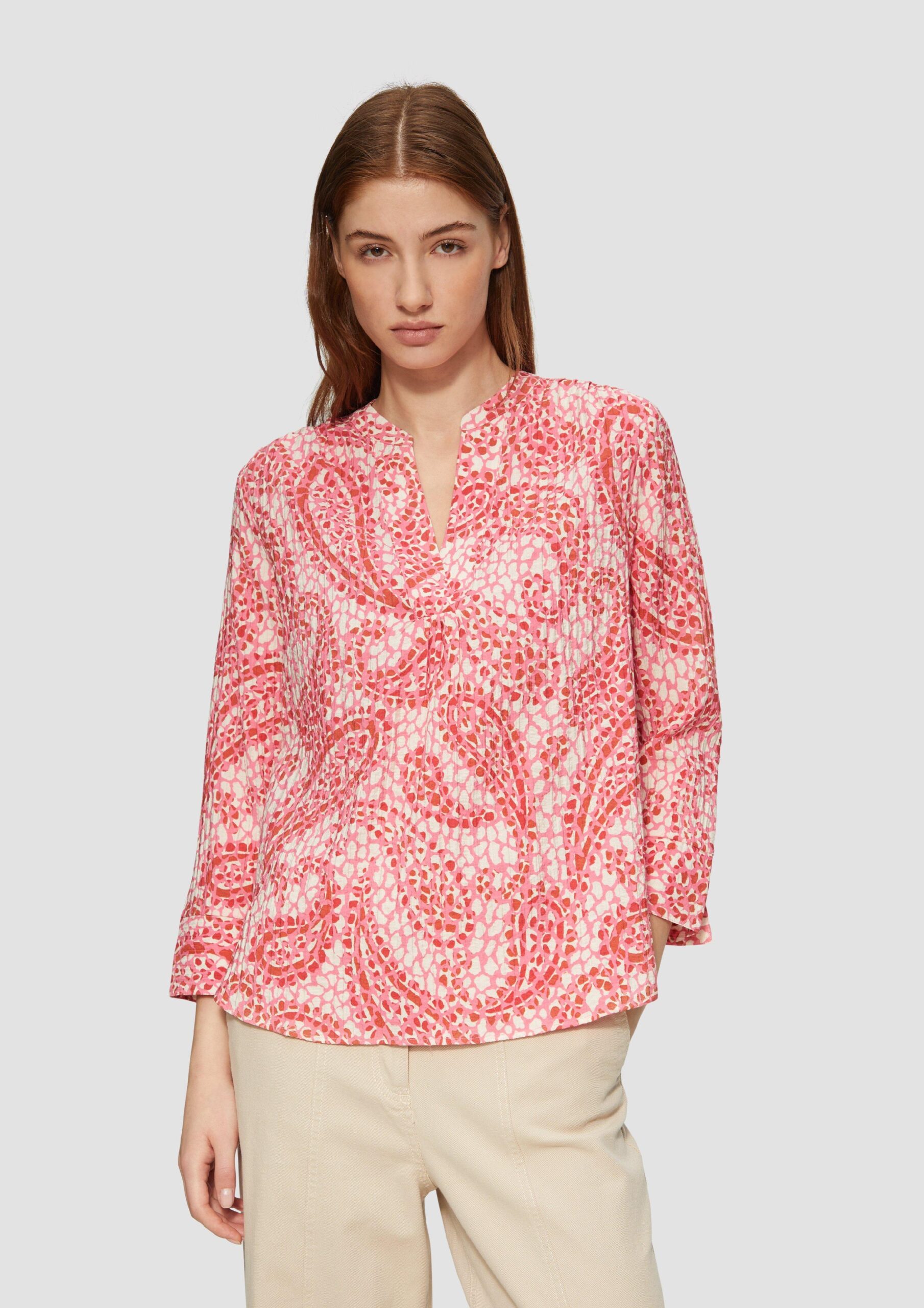 Strukturierte Tunikabluse mit 3/4-Ärmeln