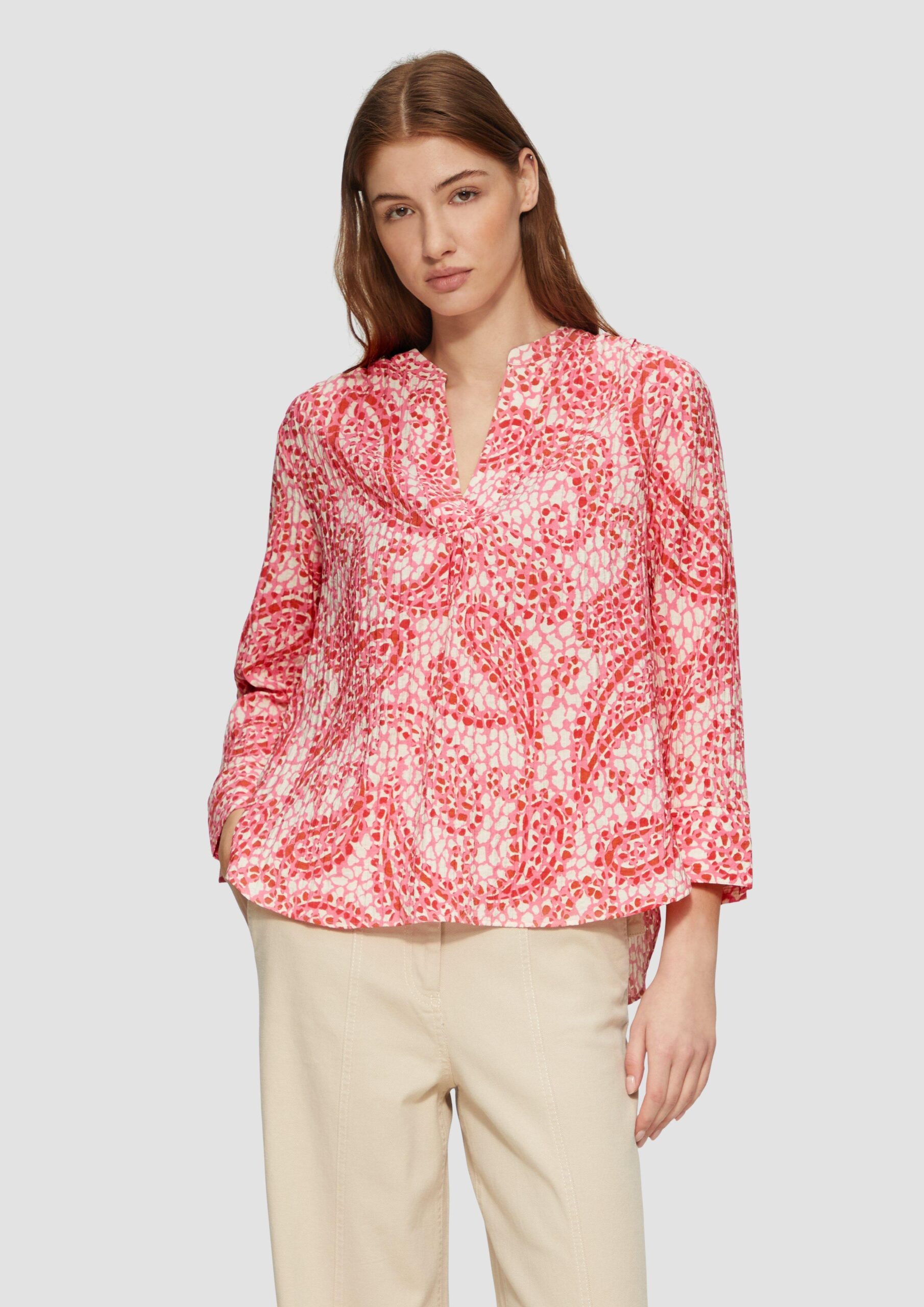 Strukturierte Tunikabluse mit 3/4-Ärmeln