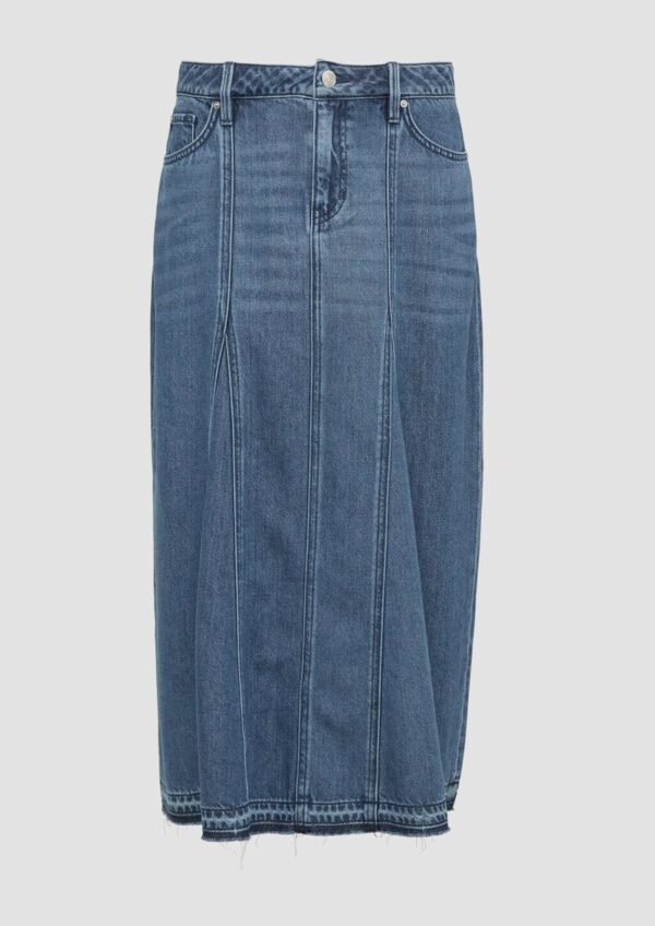 Ausgestellter Midirock aus Denim mit ausgefranstem Saum