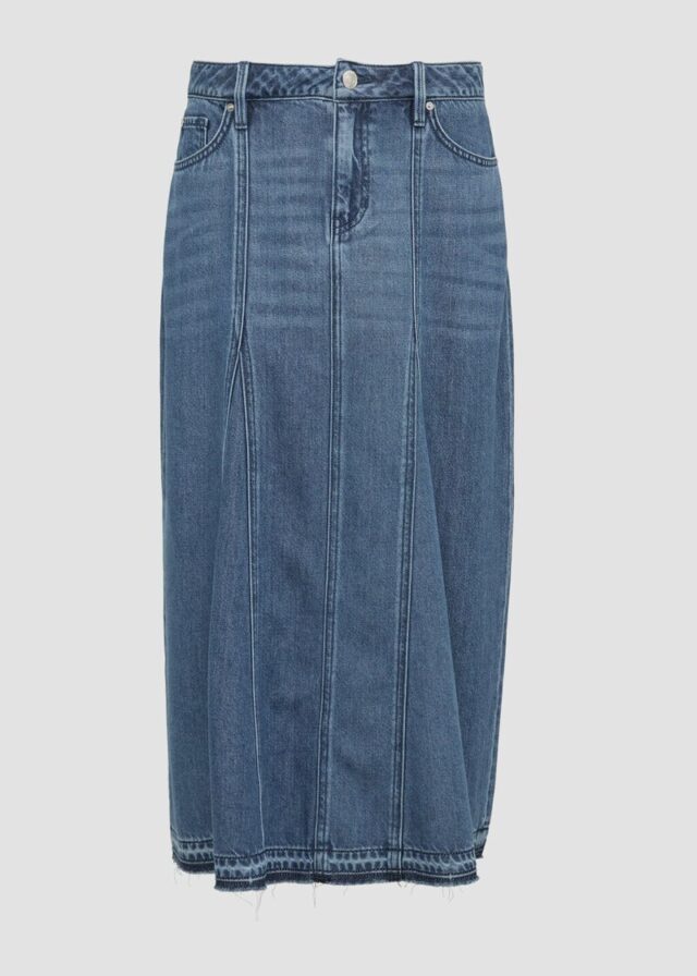 Ausgestellter Midirock aus Denim mit ausgefranstem Saum