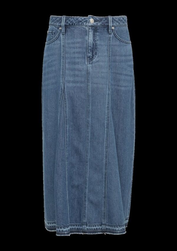 Ausgestellter Midirock aus Denim mit ausgefranstem Saum