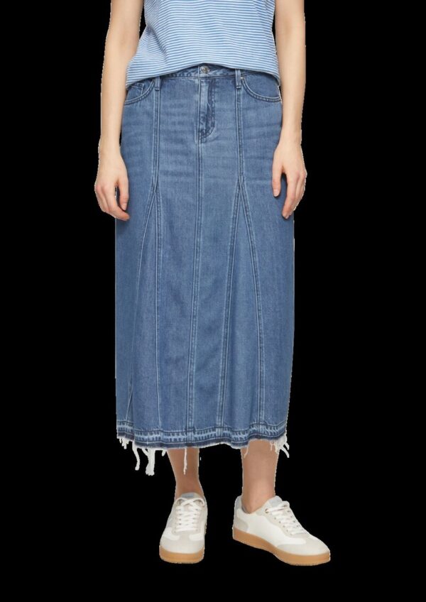 Ausgestellter Midirock aus Denim mit ausgefranstem Saum