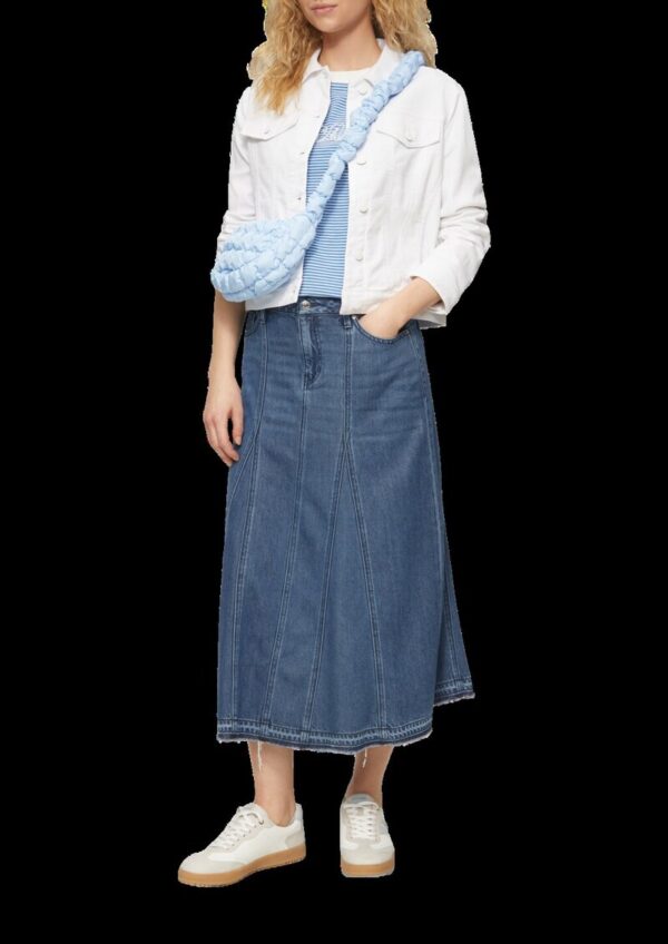 Ausgestellter Midirock aus Denim mit ausgefranstem Saum