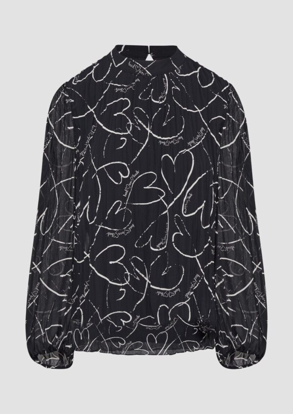 Plissierte Chiffonbluse mit Herz-Print